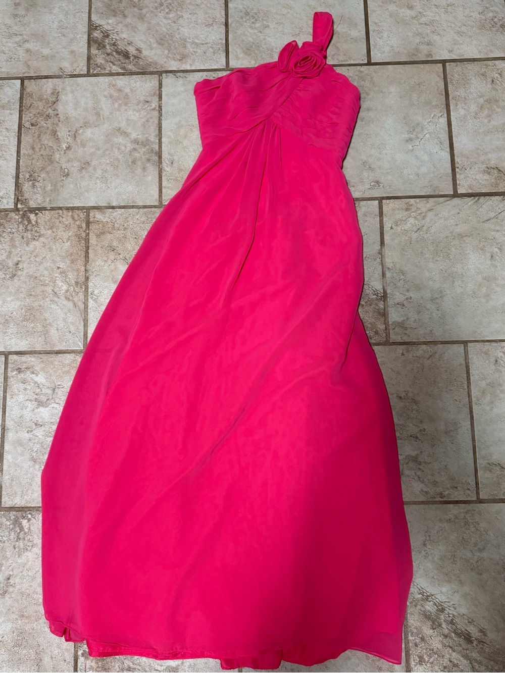 Kanali K One-Shoulder Hot Pink Maxi Dress with Rosette Detail